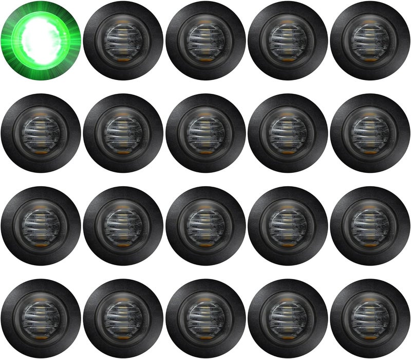 ALFU 20pcs Green 3/4" Round LED Trailer Side Marker Clearance Lights Front Rear Signal Marker Indicators Tail Light Waterproof for Boat Lorry Truck Pickup Bus RV Car Bus Van - Image 1